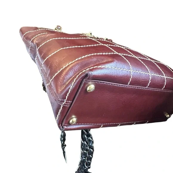 CHANEL Quilted Brown Leather Tote with Gold Chain Handles - Picture 12 of 16